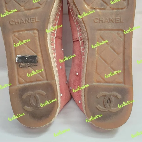 CHANEL 17B SUEDE PEARL PINK ESPADRILLES SIZE 38 *PRE-OWNED* - Picture 7 of 13